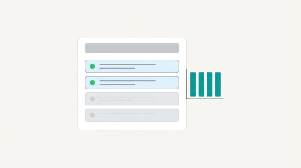 A simplified plugins list showing active and inactive rows alongside a steady performance bar chart